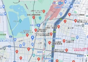スリムビューティーハウス上野駅前店周辺の駐車場案内地図
