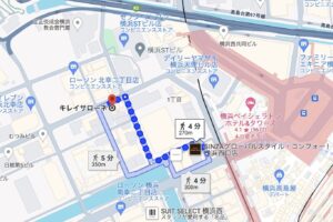 JR横浜駅からキレイサローネ横浜店へのアクセスMAP画像