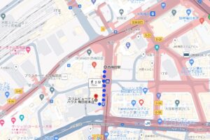 西梅田駅からスリムビューティハウス梅田総本店へのアクセスMAP画像