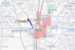 所沢駅からスリムビューティハウス所沢駅前店へのアクセスMAP画像