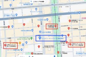 スリムビューティハウス名古屋栄本店の近隣コインパーキングMAP画像