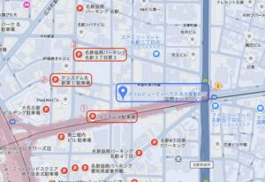 スリムビューティハウス名古屋駅前店の近隣コインパーキングMAP画像